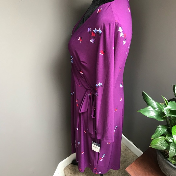 NWT Chaps Womens Deepest Violet Floral Wrap Dress - Picture 3 of 6